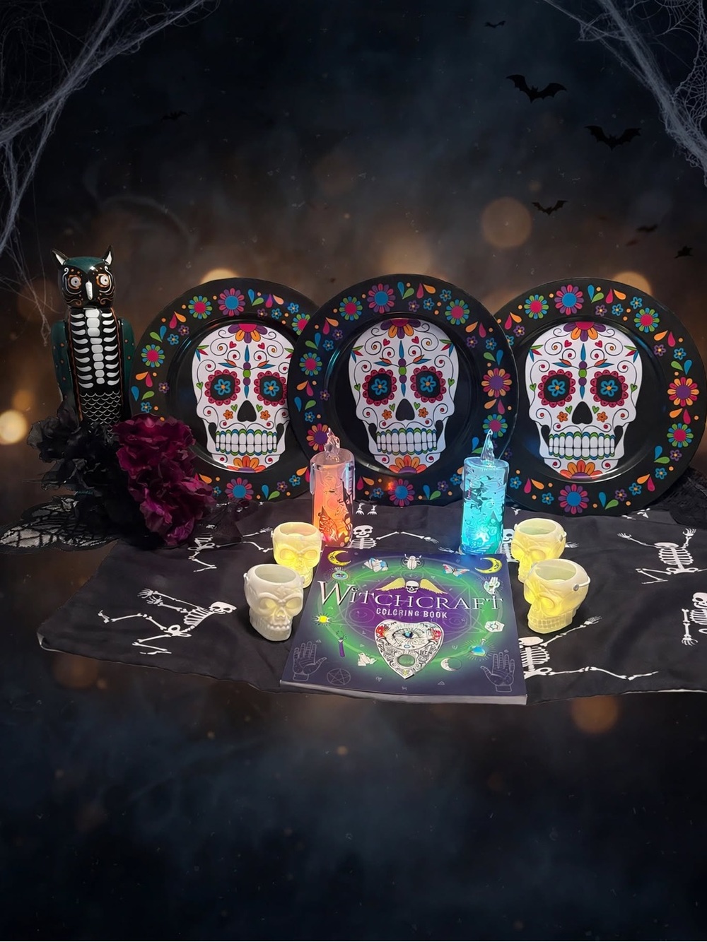 18Pc Halloween Table Decor Bundle Day of The Dead Sugar Skull Plates Set